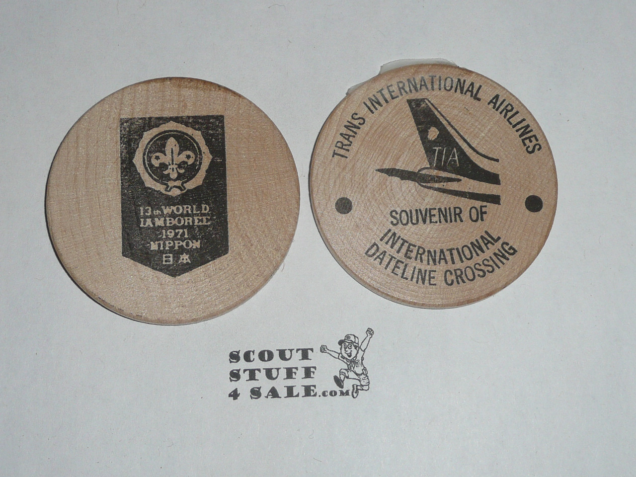 World Jamboree Texas International Airlines Boy Scout Large Wooden Nickel