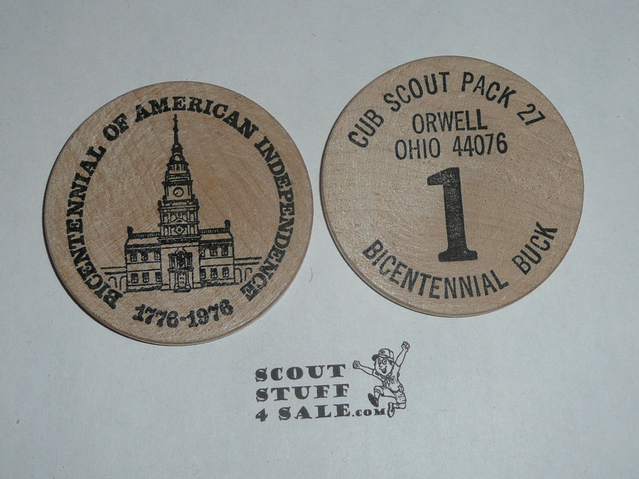 Orwell OH Cub Scout Pack 1976 Bicentennial Boy Scout Large Wooden Nickel