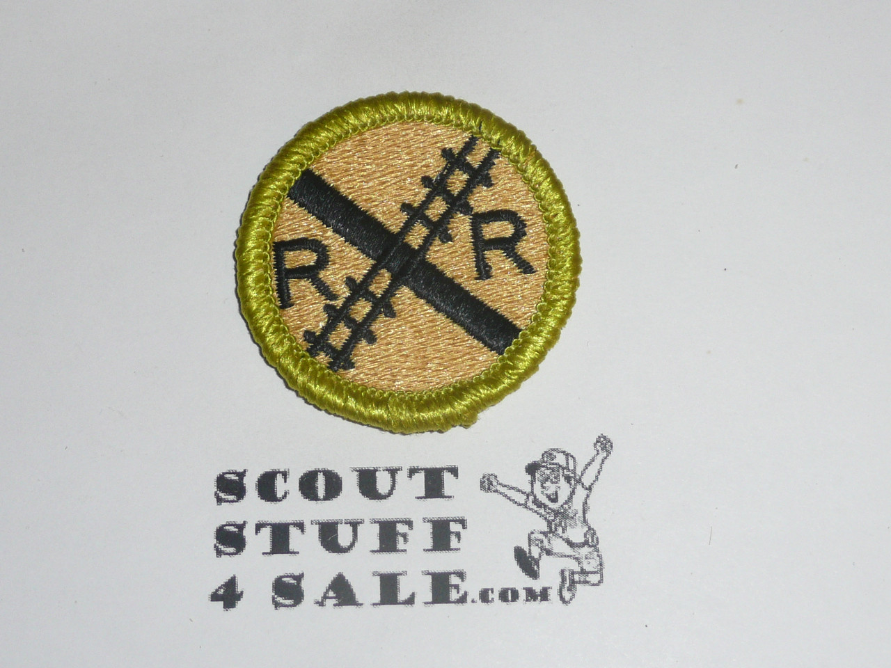 Railroading (tracks crossing) - Type J - Fully Embroidered Merit Badge with Scout Stuff backing (2002-current)