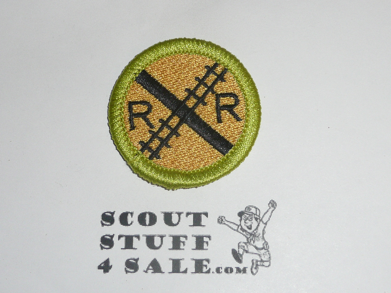 Railroading (tracks crossing) - Type K - Fully Embroidered Merit Badge with 100th Anniv backing (2010)