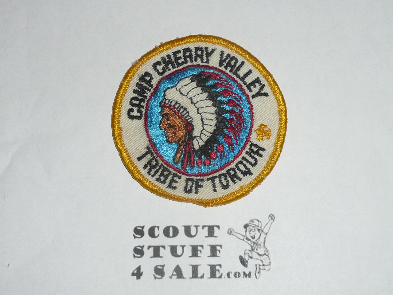 Camp Cherry Valley Tribe of Torqua Patch, wht twill w/yel bdr, sewn