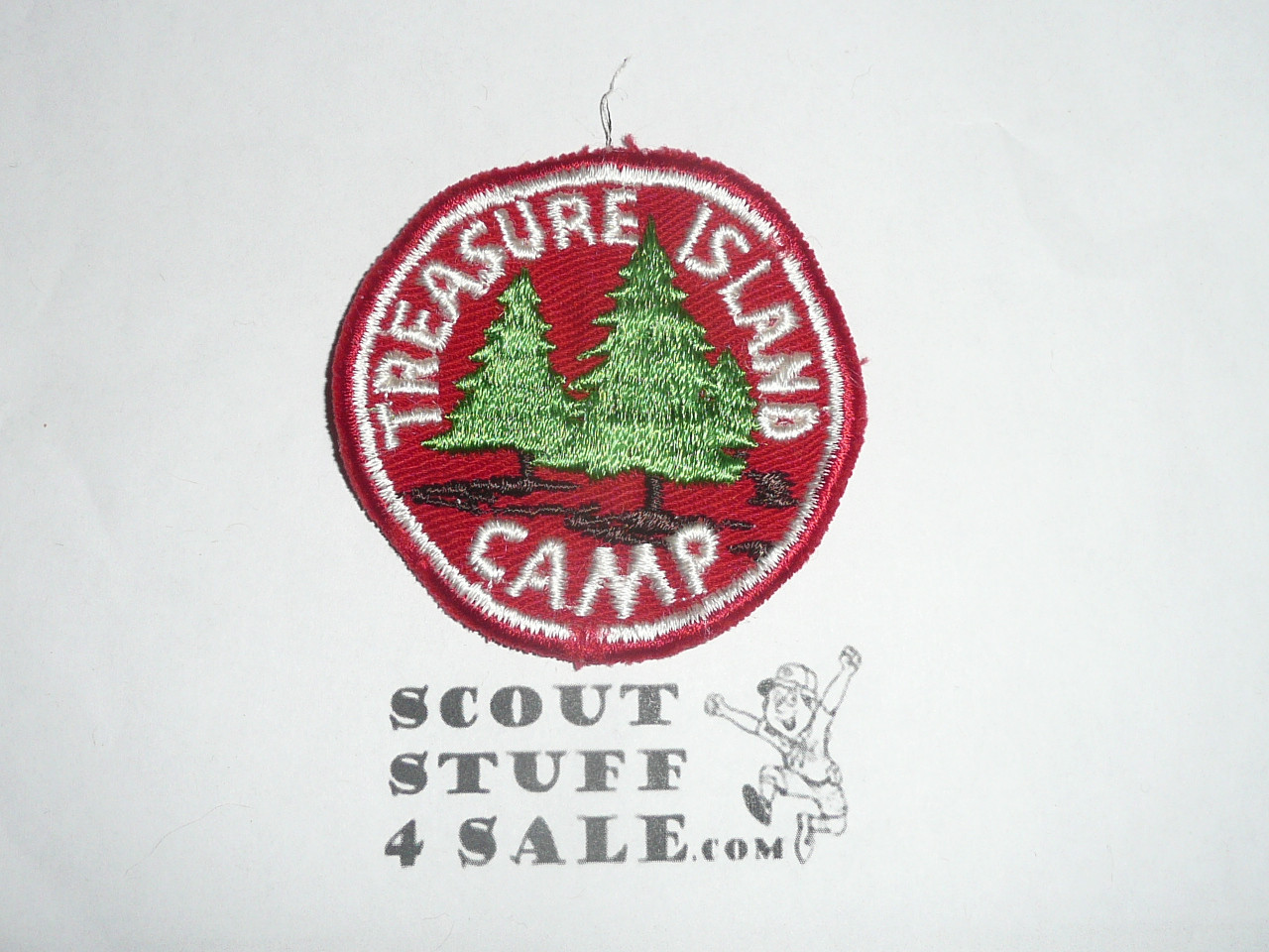 Camp Treasure Island Patch, Philadelphia Council, c/e red twill and red bdr, sewn #2