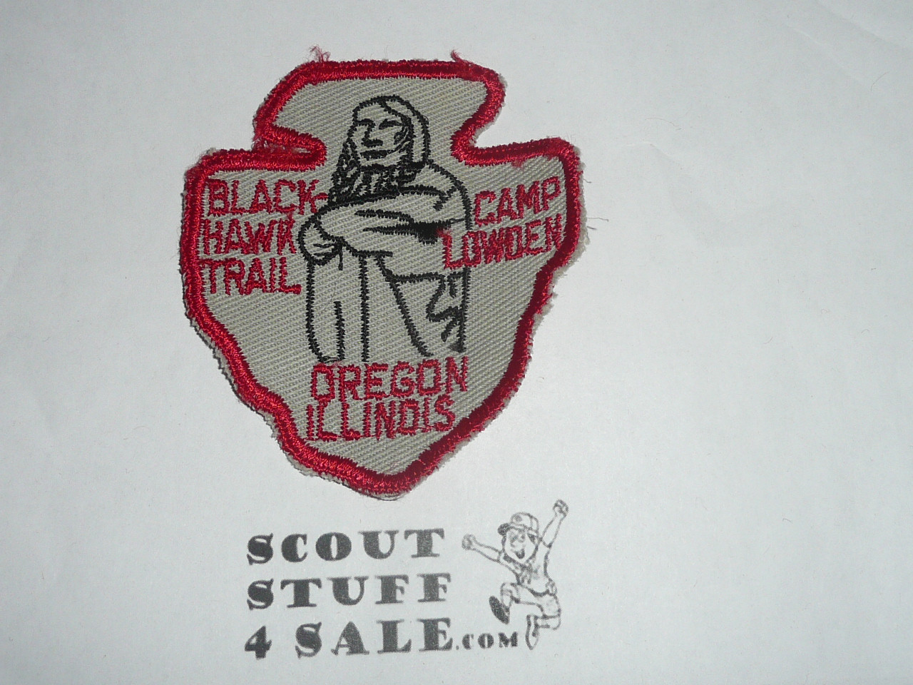 Camp Lowden Patch, Blackhawk Area Council, grey twill w/red bdr