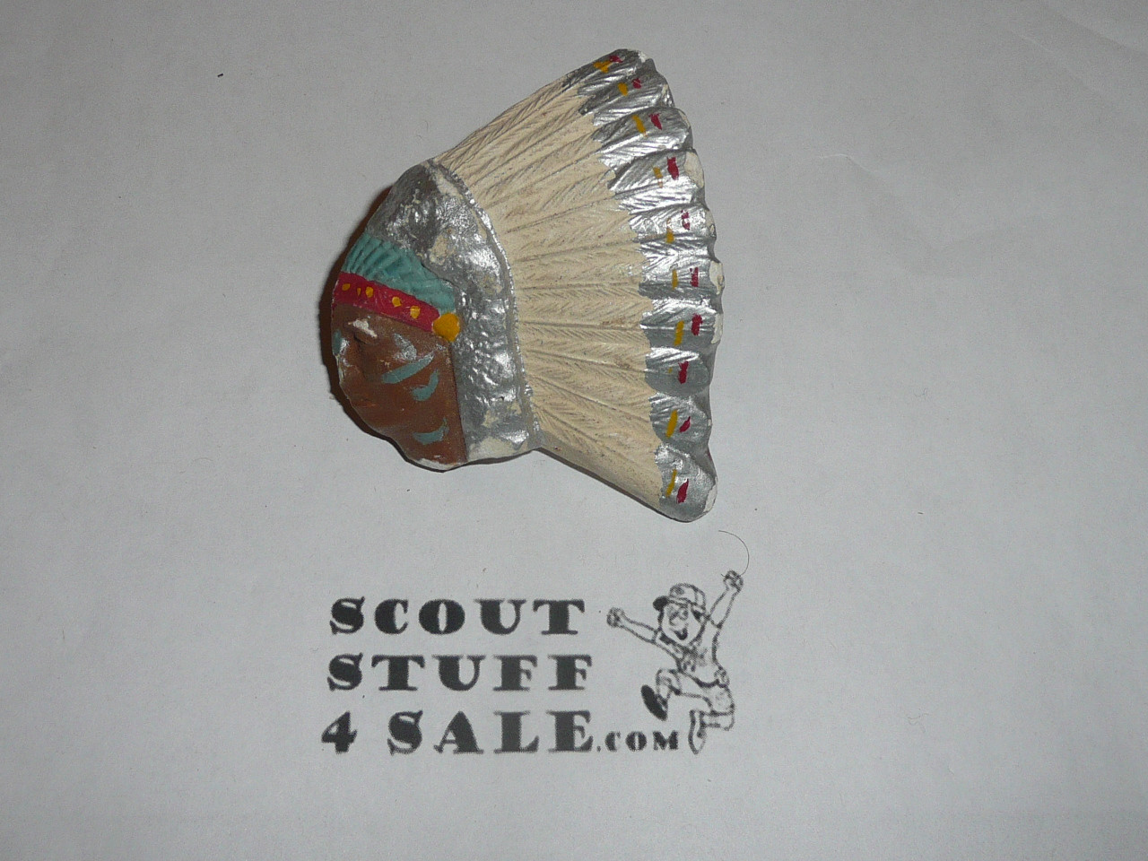 Chief in Bonnet Plaster Neckerchief Slide, painted