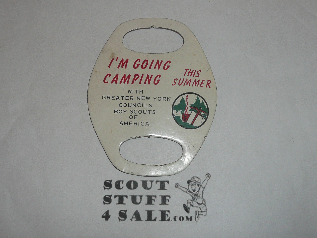 Greater New York Coiuncils I'm Going Camping Metal Neckerchief Slide