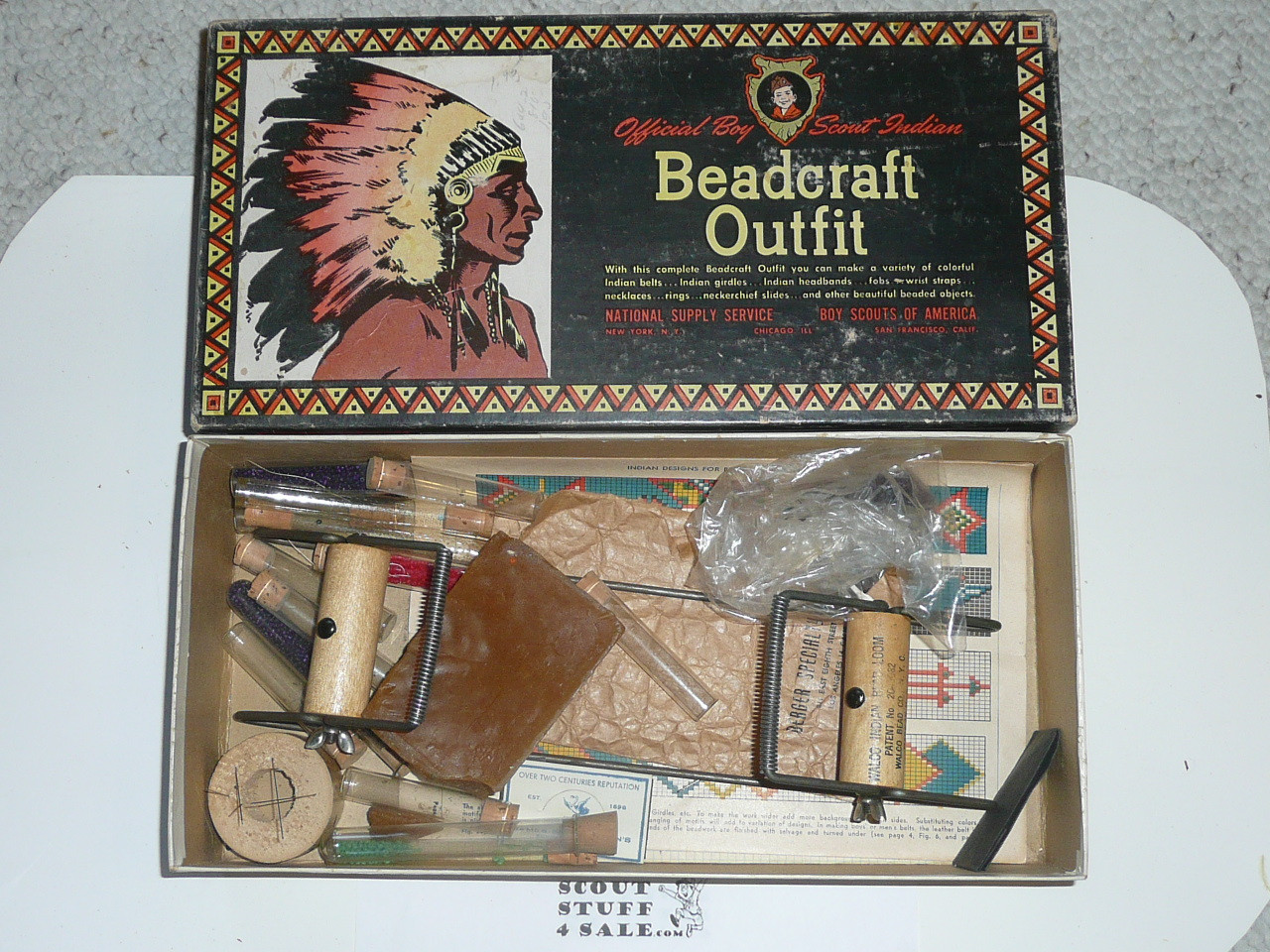 1950's Boy Scout Indian Beadcraft Outfit Set, used with materials in original box #2