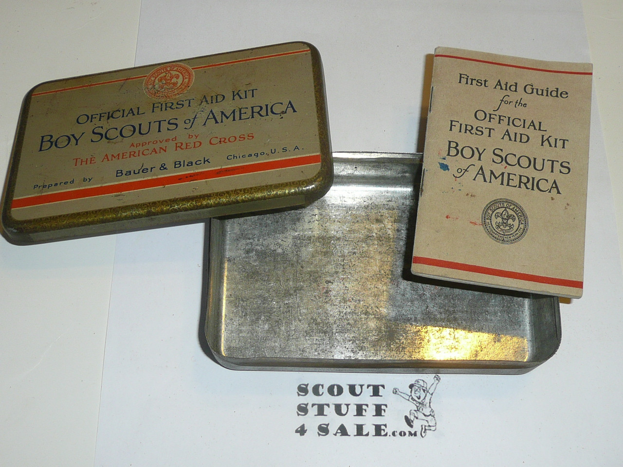 1920s boy scout first aid tin, rare variety, tin and booklet only