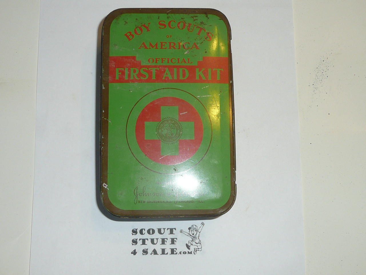 1930's Boy Scout Johnson and Johnson First Aid Tin, WIth some Contents, lite Wear to Tin #7