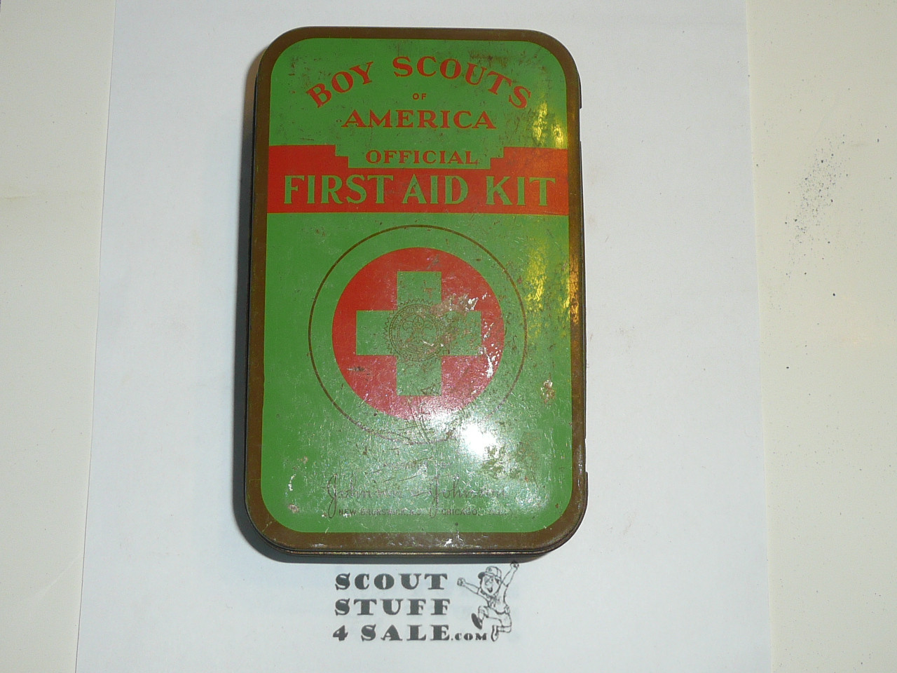 1930's Boy Scout Johnson and Johnson First Aid Tin, WIth Contents, lite Wear to Tin #8