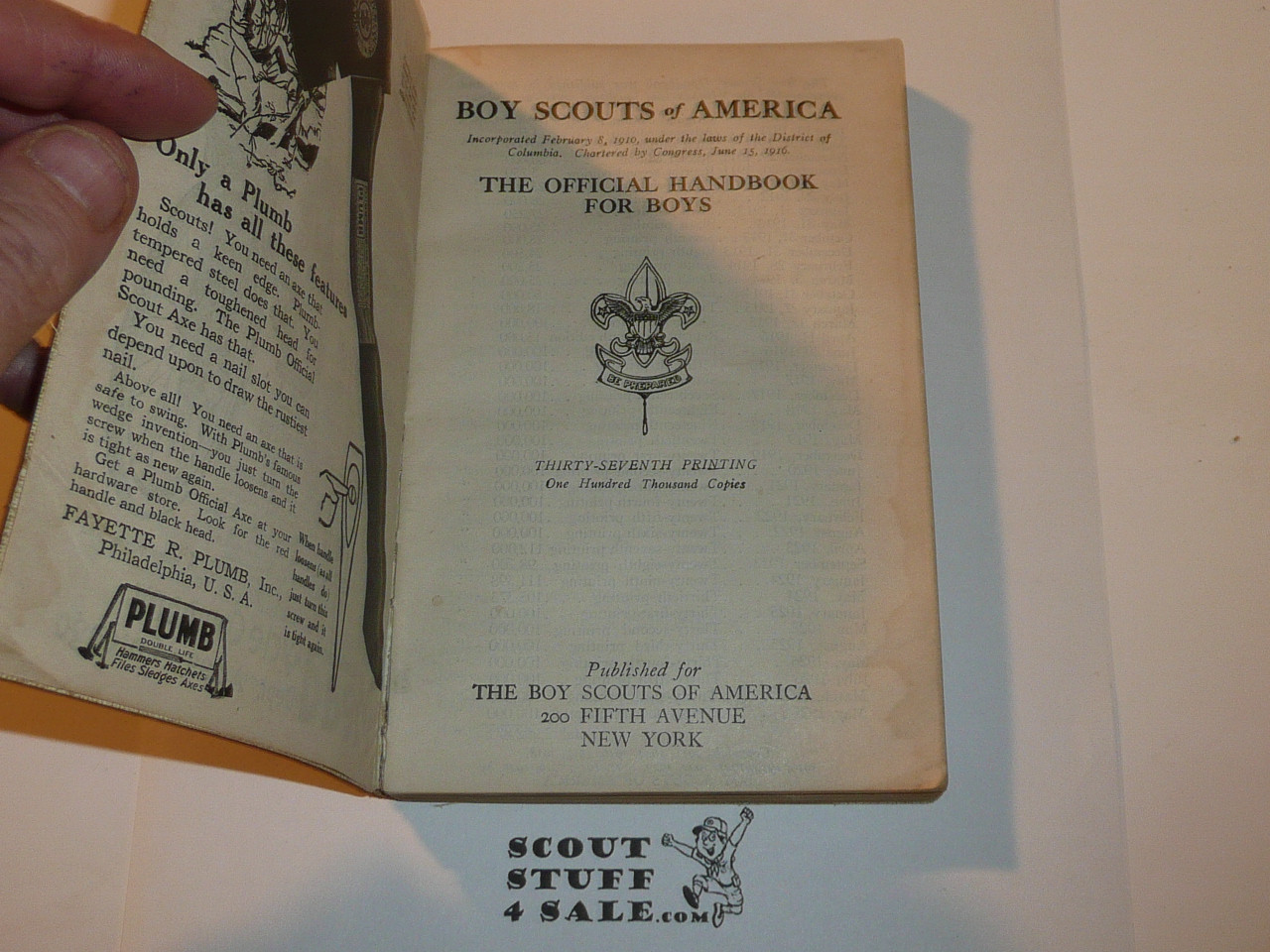 1927 Boy Scout Handbook, Second Edition, Thirty-seventh Printing, near MINT #2
