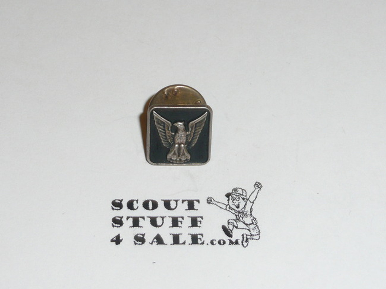 Eagle Scout Lapel Pin, 1970's STERLING Silver, Stange hallmark raised, square, post has come off