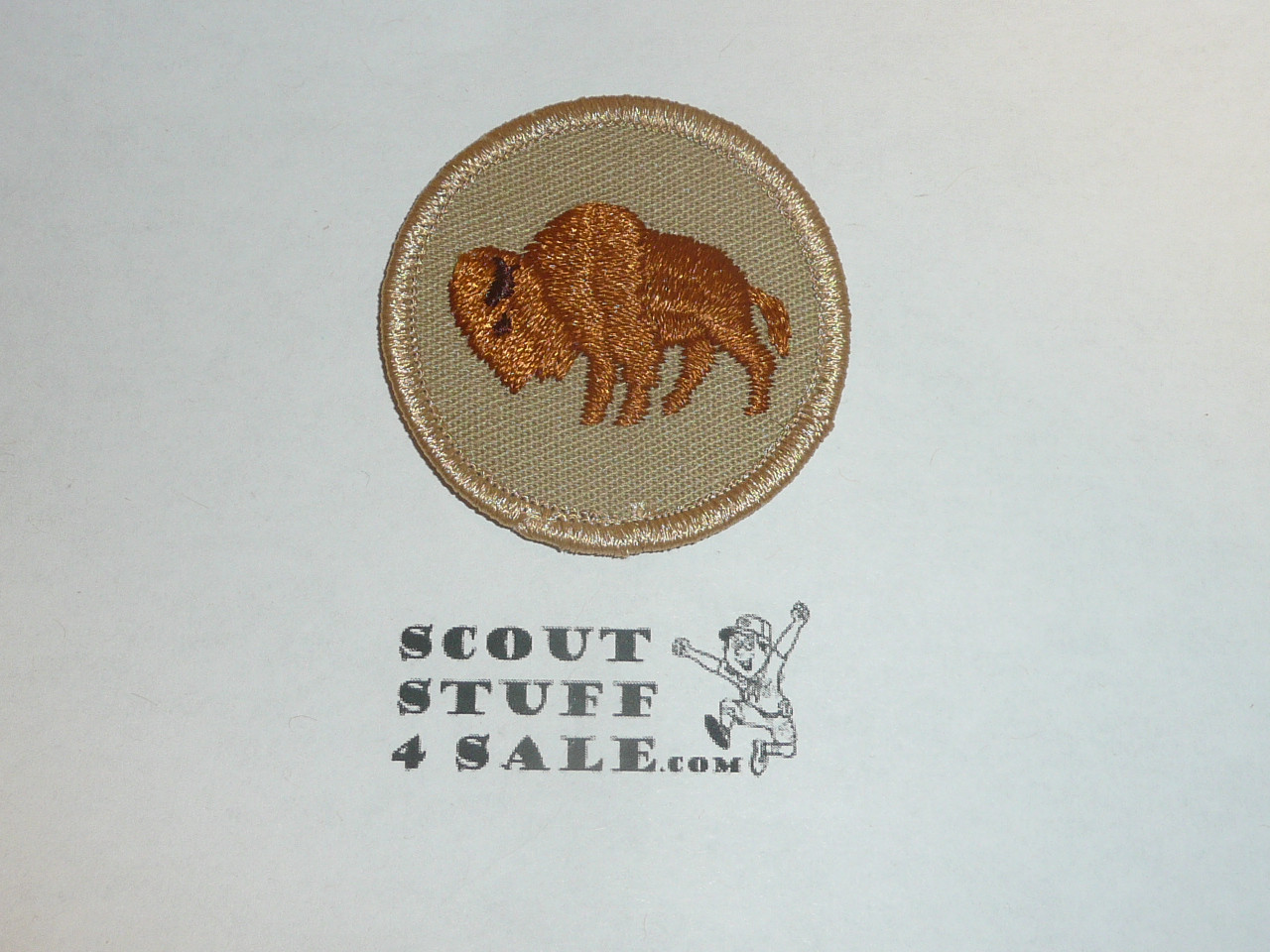 Bison Patrol Medallion, Tan Twill with plastic back, 1989-curr
