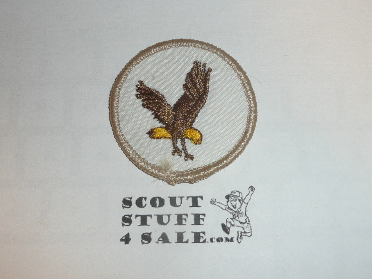 Flying Eagle Patrol Medallion, White Twill with paper back, 1972-1989