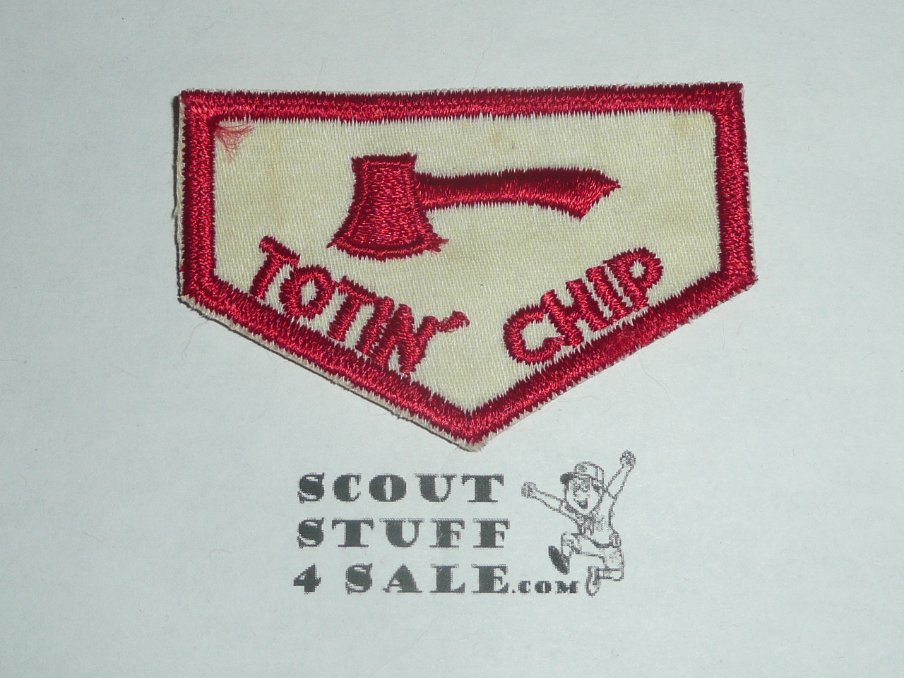 Totin' Chip Boy Scout knife/Axe Award Patch, white c/e twill, no fdl, large Axe