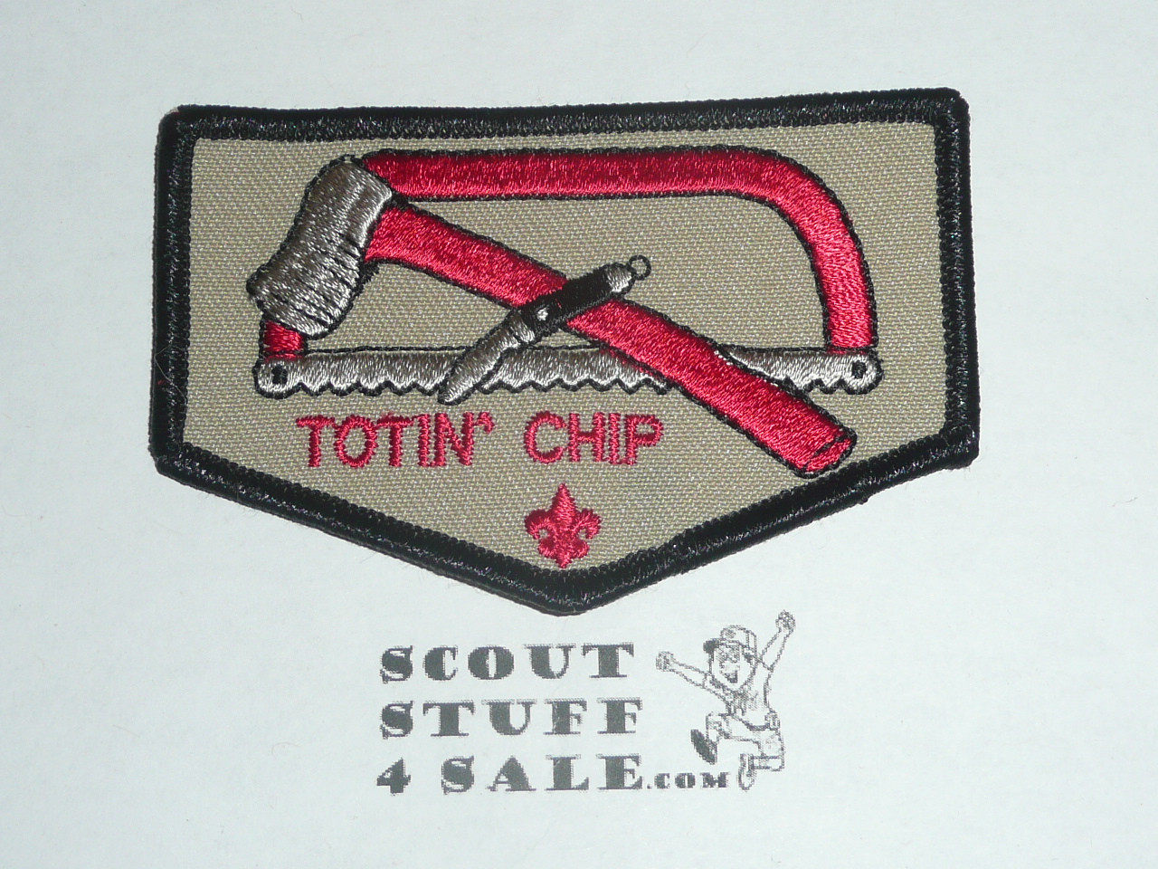 Totin' Chip Boy Scout knife/Axe Award Patch, tan twill, blk bdr