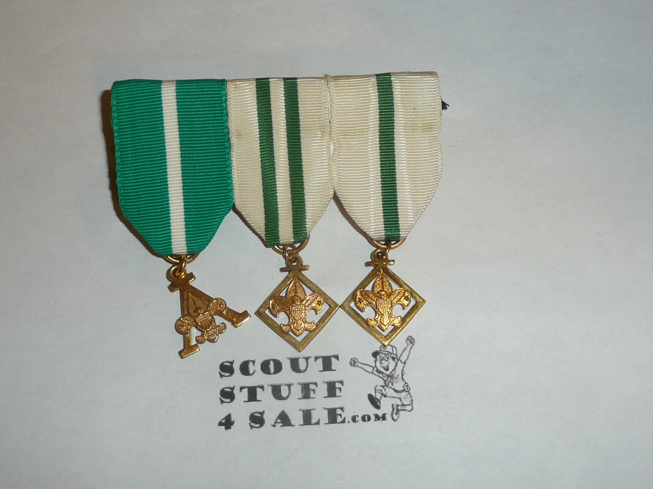 3 Adult leader training award medals on a strip for uniform wear, all have 1/20 gold content, #2