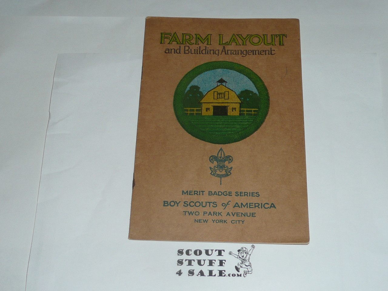 Farm Layout & Bldg Arrang Merit Badge Pamphlet, Type 3, Tan Cover, 2-45 Printing