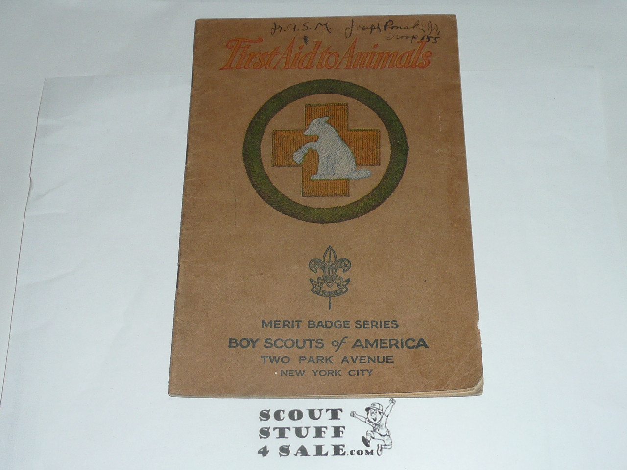 First Aid to Animals Merit Badge Pamphlet, Type 3, Tan Cover, 1928 Printing
