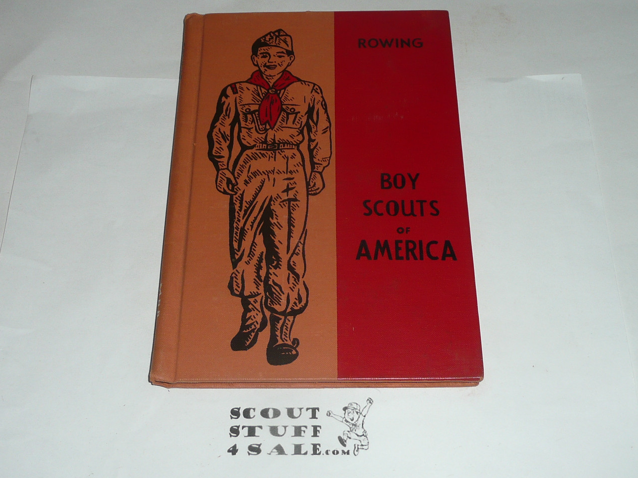 Rowing Library Bound Merit Badge Pamphlet, Type 6, Picture Top Red Bottom Cover, 5-56 Printing