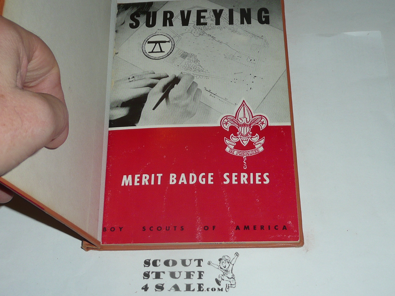 Surveying Library Bound Merit Badge Pamphlet, Type 6, Picture Top Red Bottom Cover, 7-52 Printing