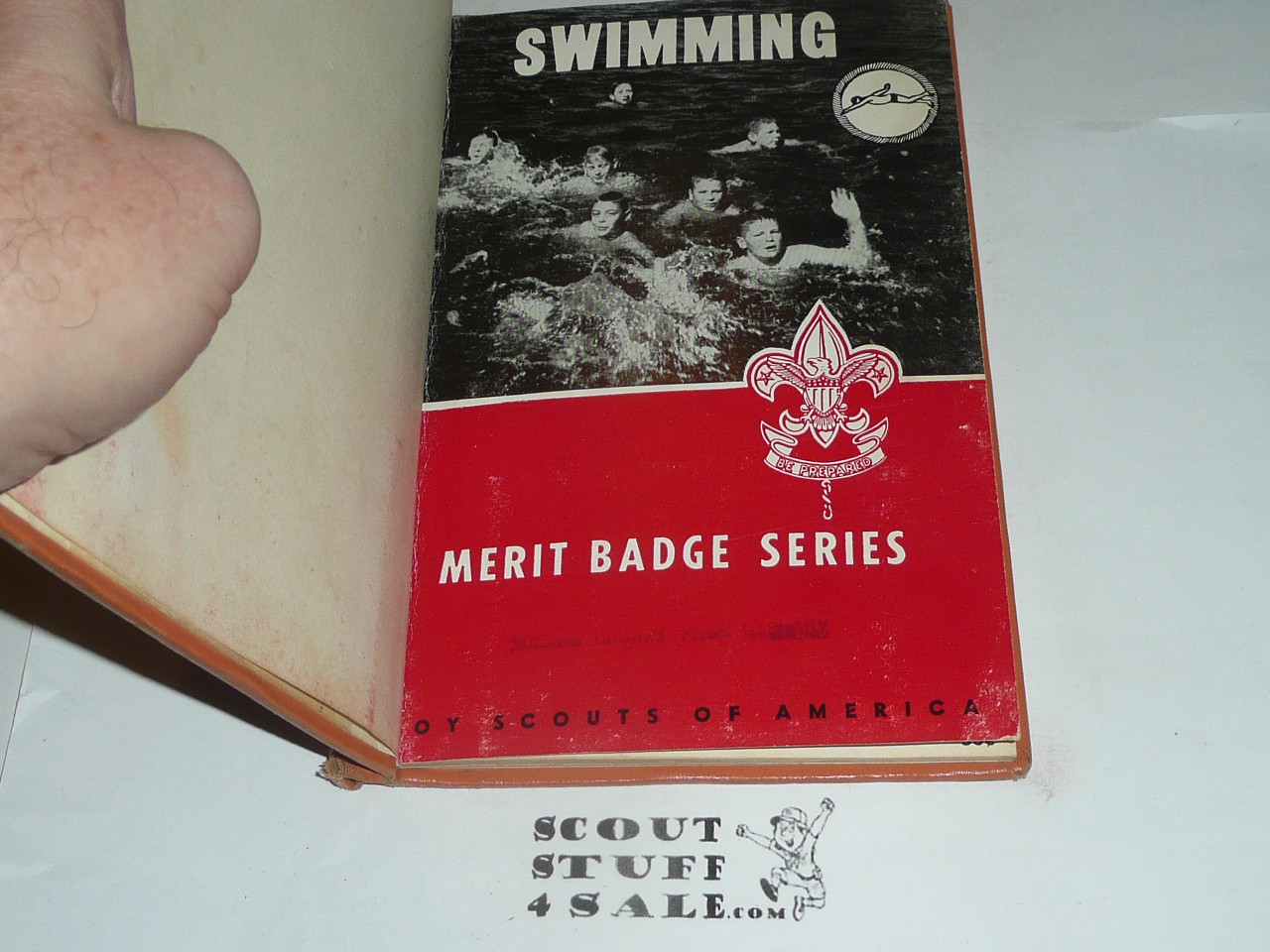 Swimming Library Bound Merit Badge Pamphlet, Type 6, Picture Top Red Bottom Cover, 2-65 Printing