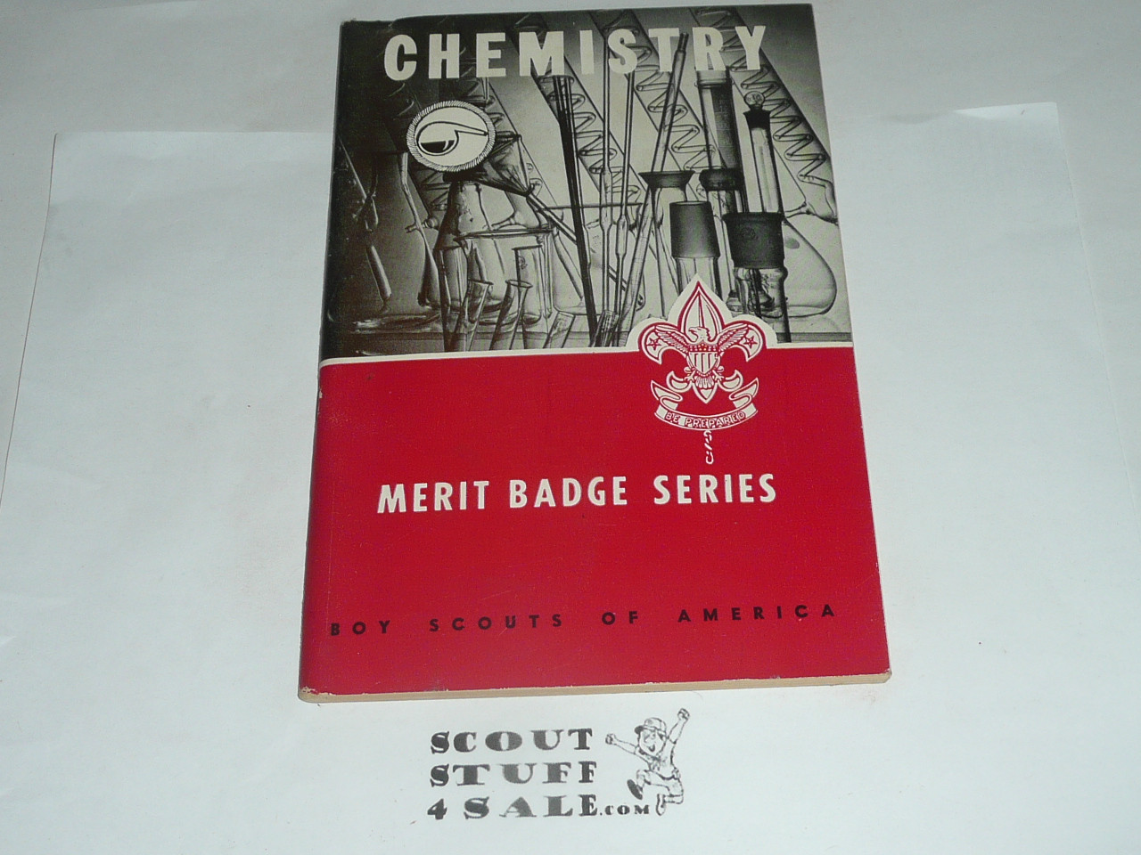 Chemistry Merit Badge Pamphlet, Type 6, Picture Top Red Bottom Cover, 11-57 Printing