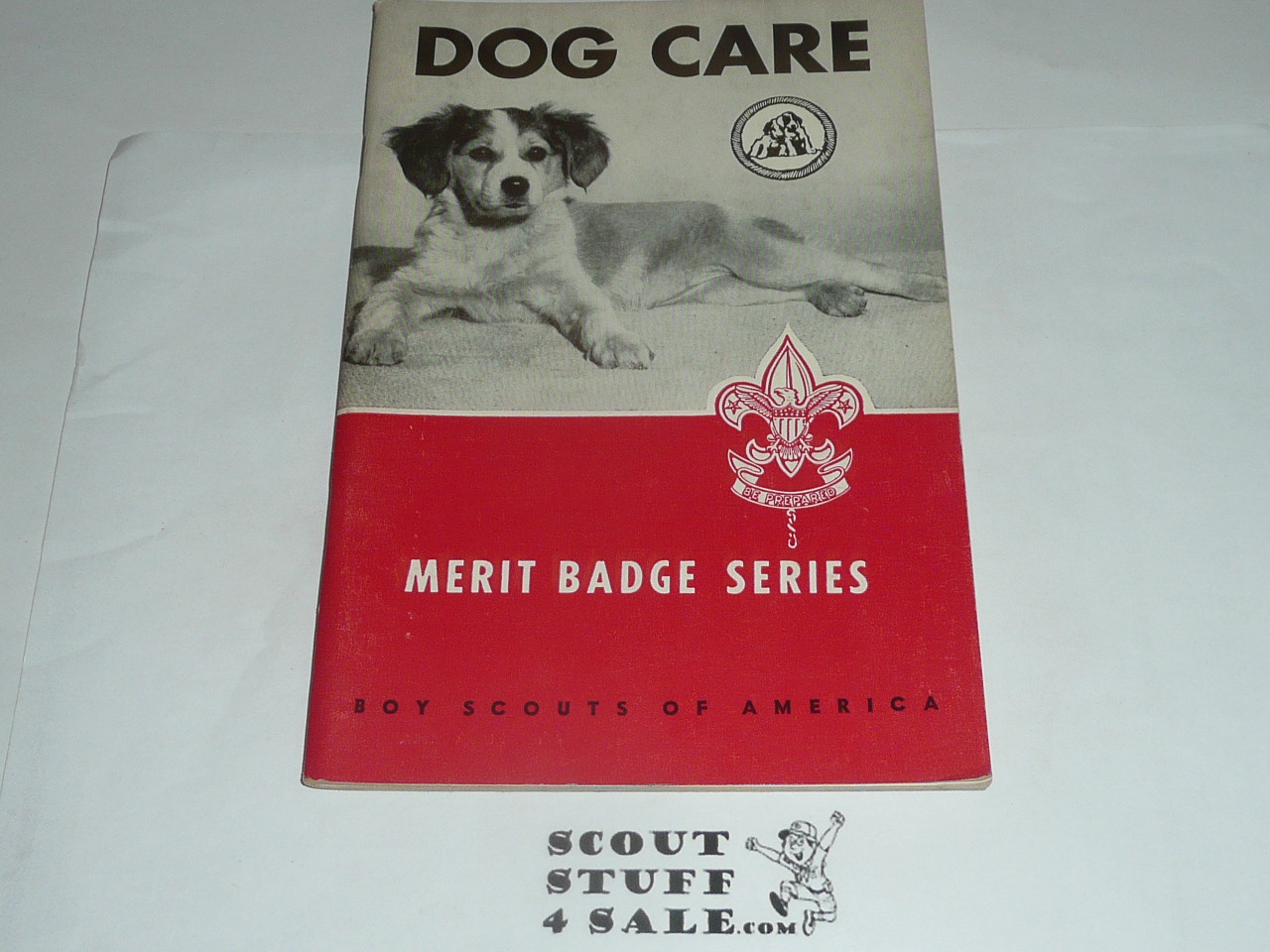 Dog Care Merit Badge Pamphlet, Type 6, Picture Top Red Bottom Cover, 10-62 Printing