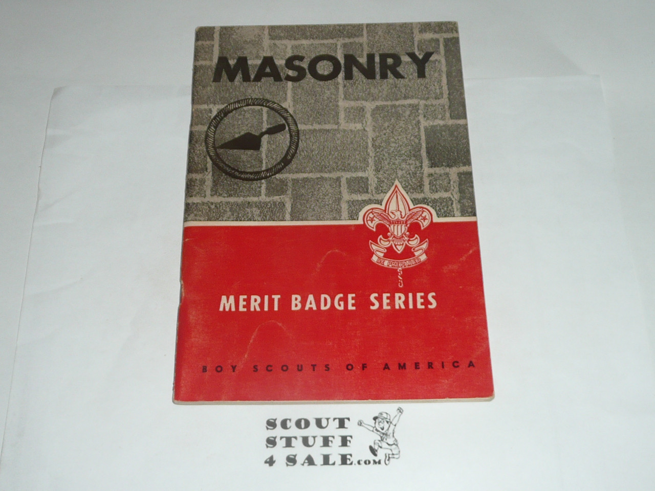 Masonry Merit Badge Pamphlet, Type 6, Picture Top Red Bottom Cover, 8-64 Printing