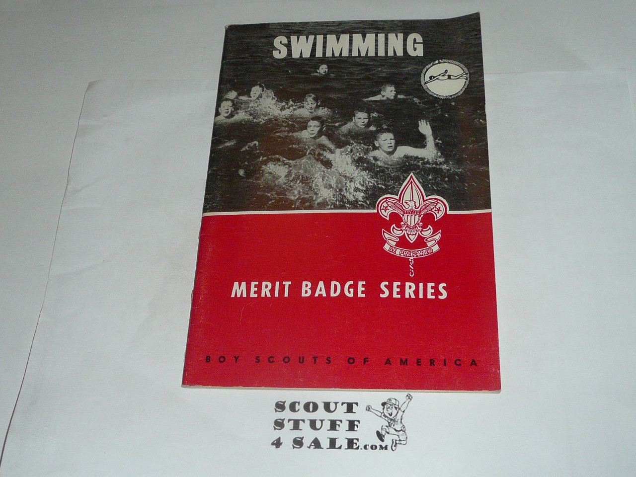 Swimming  Merit Badge Pamphlet, Type 6, Picture Top Red Bottom Cover, 11-62 Printing