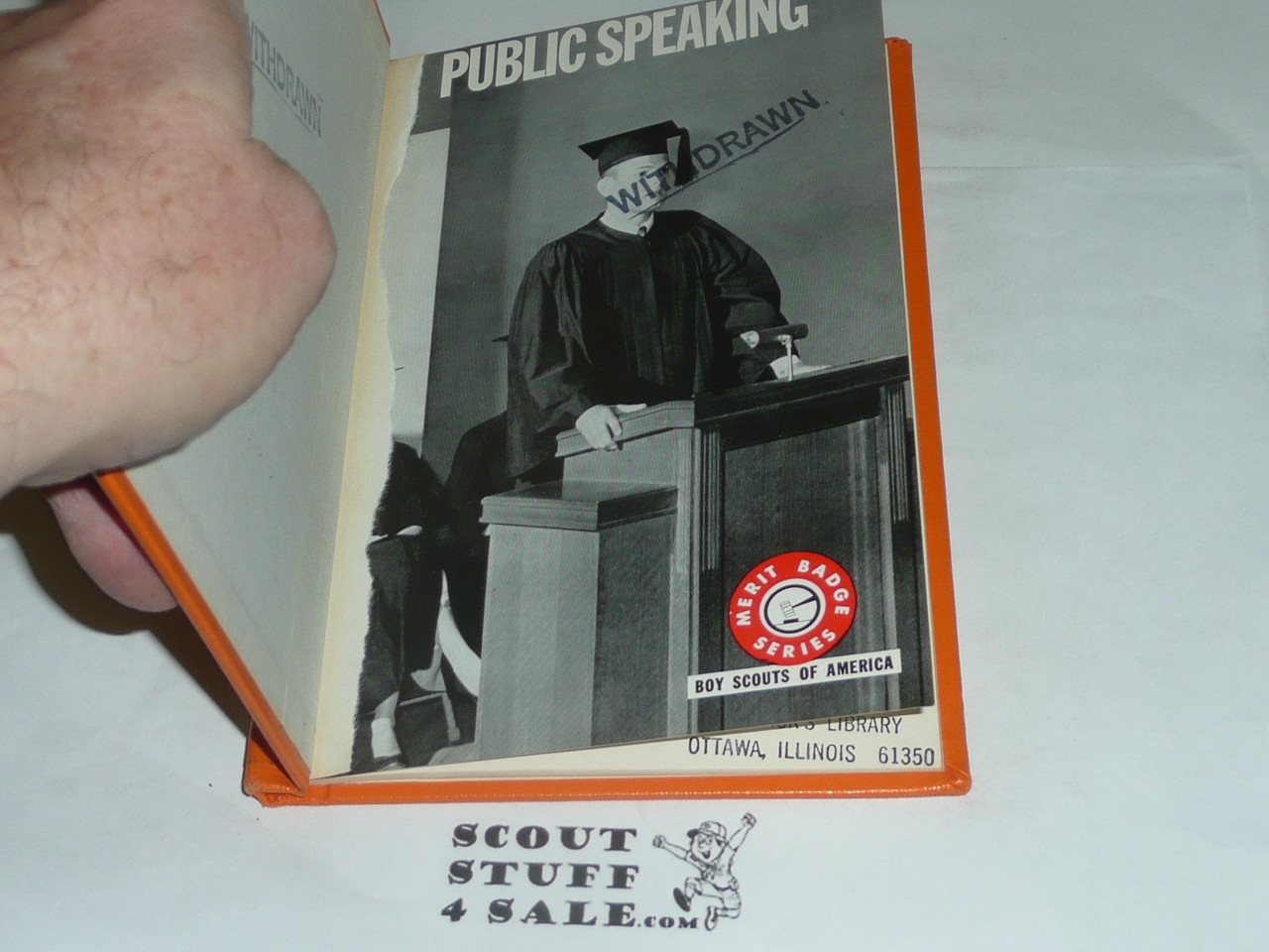 Public Speaking Library Bound Merit Badge Pamphlet, Type 7, Full Picture, 2-72 Printing