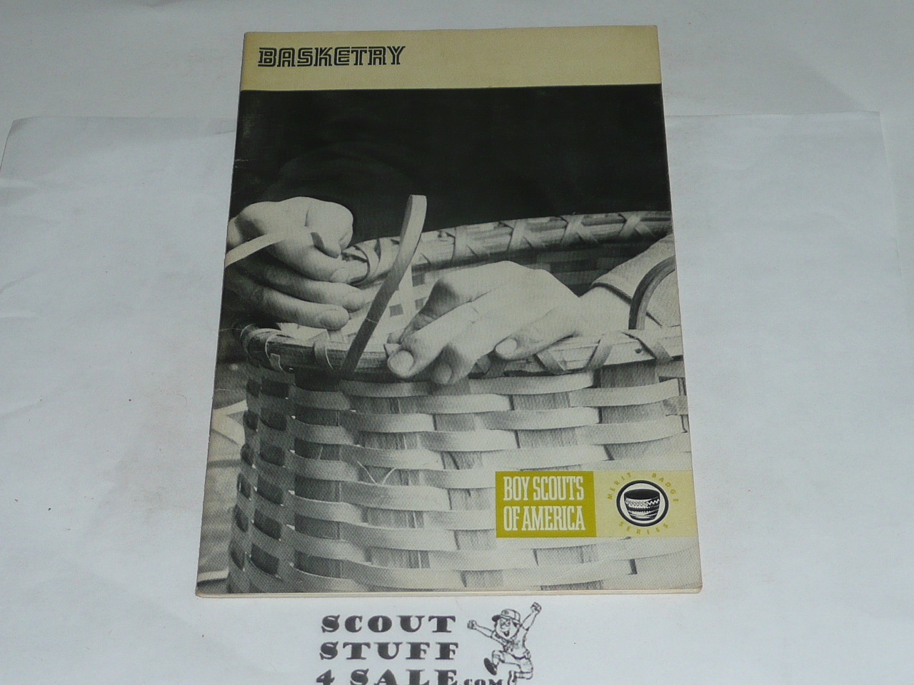 Basketry Merit Badge Pamphlet, Type 8, Green Band Cover, 3-73 Printing