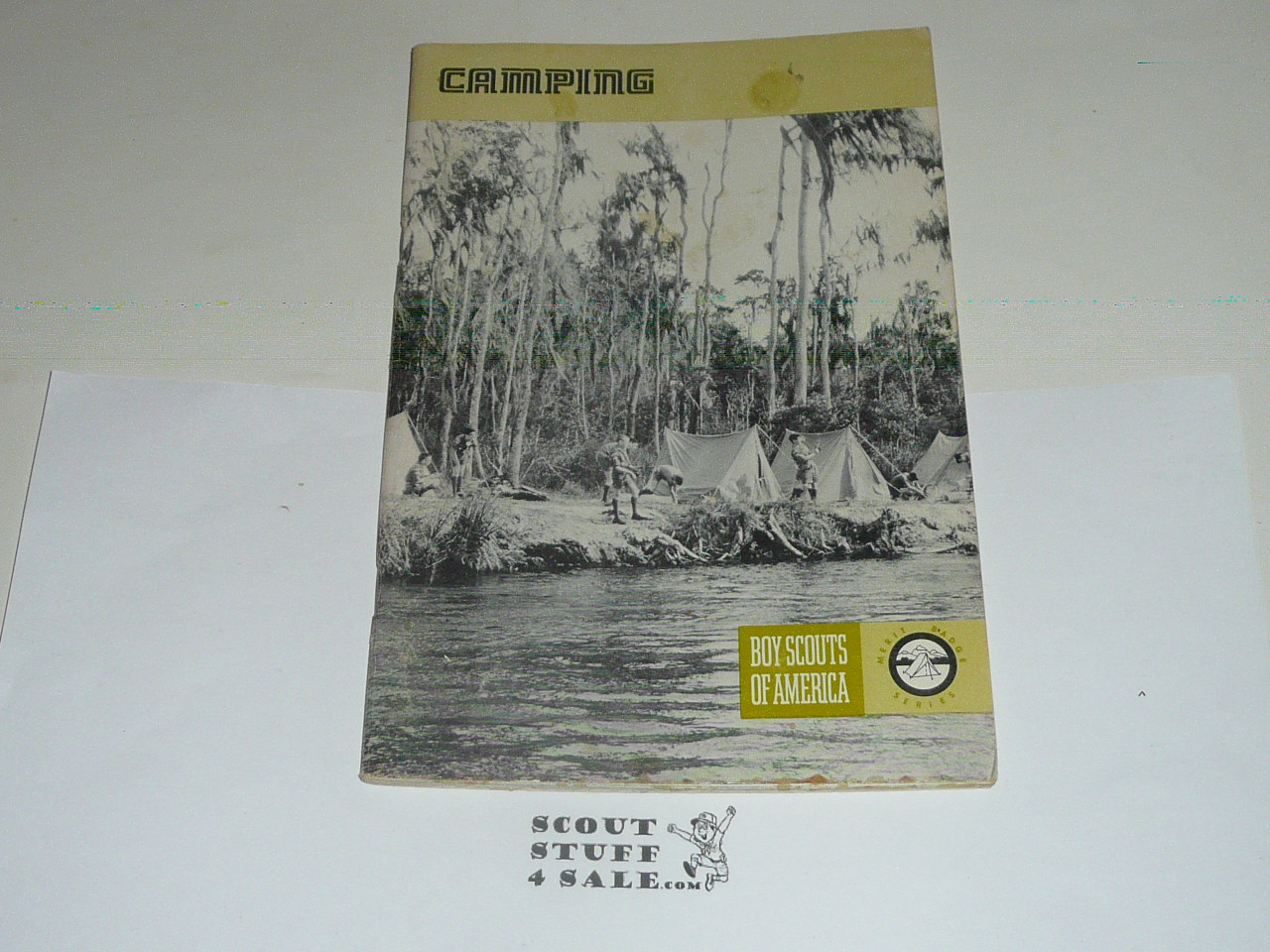 Camping Merit Badge Pamphlet, Type 8, Green Band Cover, 4-79 Printing