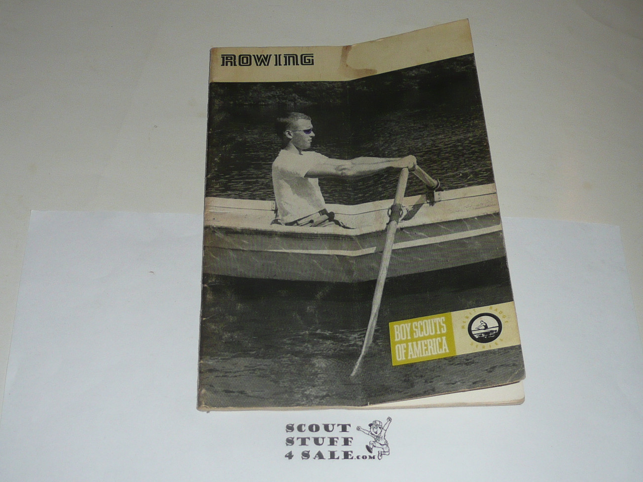 Rowing Merit Badge Pamphlet, Type 8, Green Band Cover, 3-72 Printing