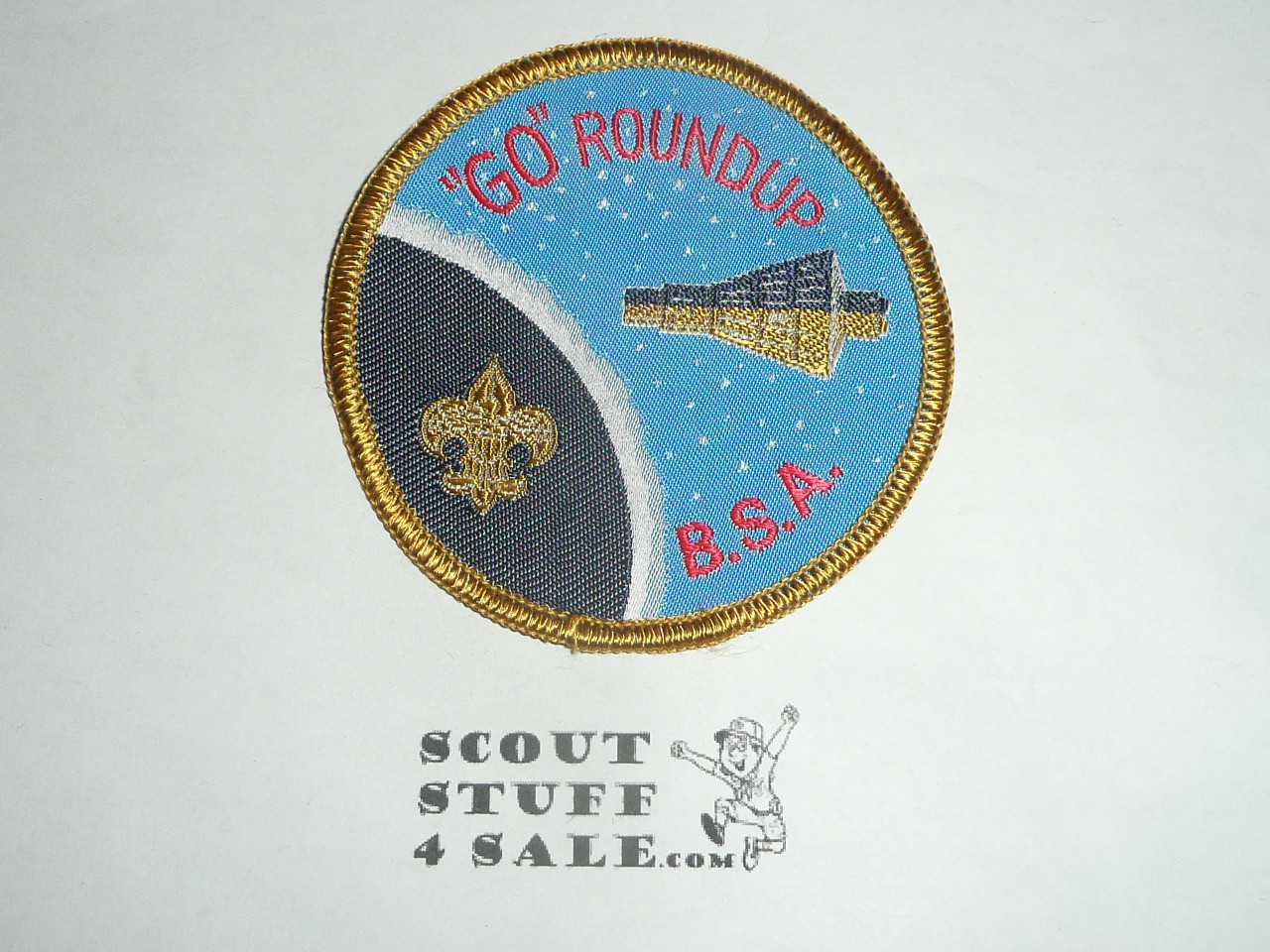 Round-up Patch, Generic BSA issue, blue Woven, beige r/e bdr, Go Roundup