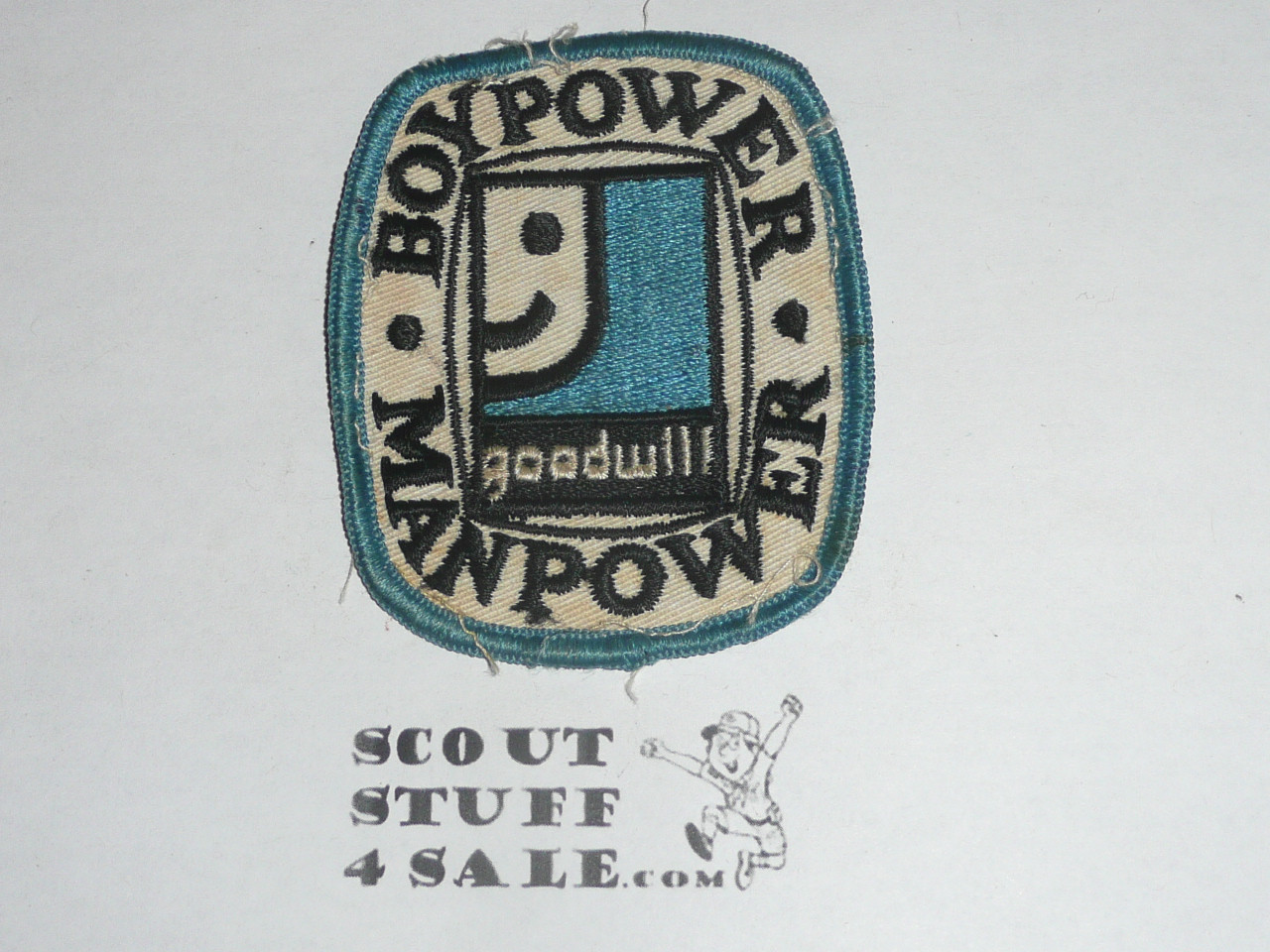 Boypower Manpower, BSA Theme Patch, Goodwill, lt blue bdr, used