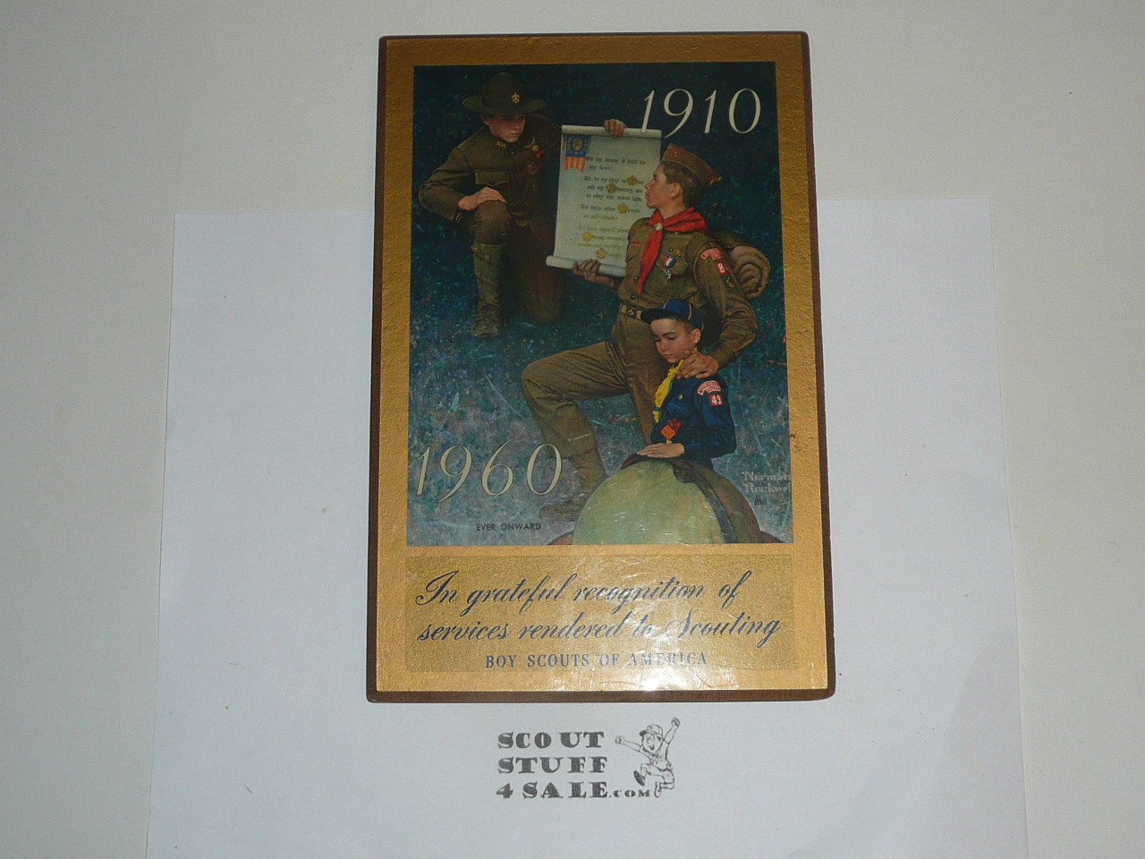 1960 50th BSA Anniversary Recognition Standing Bookshelf Ornament, Norman Rockwell, Shows a Little Wear