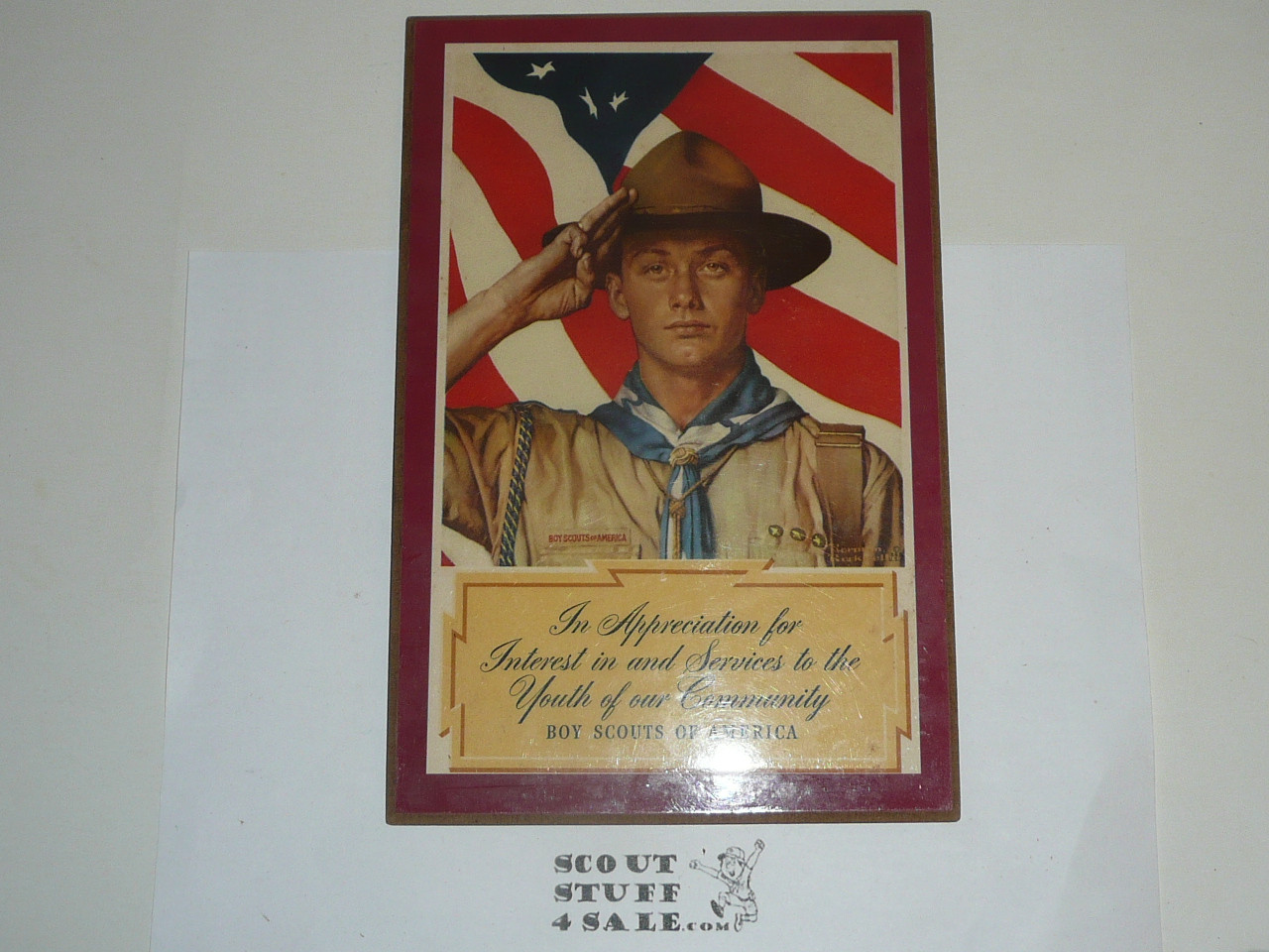 1940's Boy Scout Recognition Standing Bookshelf Ornament, Norman Rockwell, Shows a Little Wear