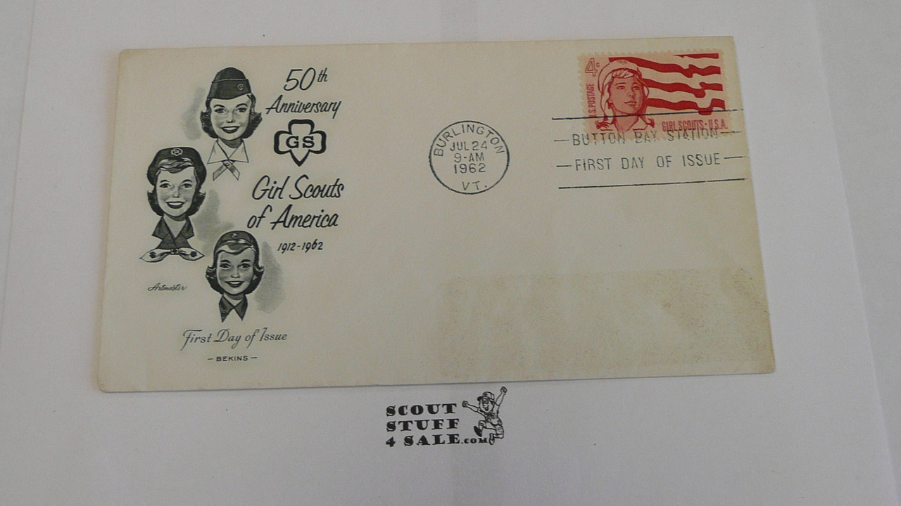 1962 Girl Scouts USA 50th Anniversary FDC Envelope with GS Stamp and special cancellation, Type 4