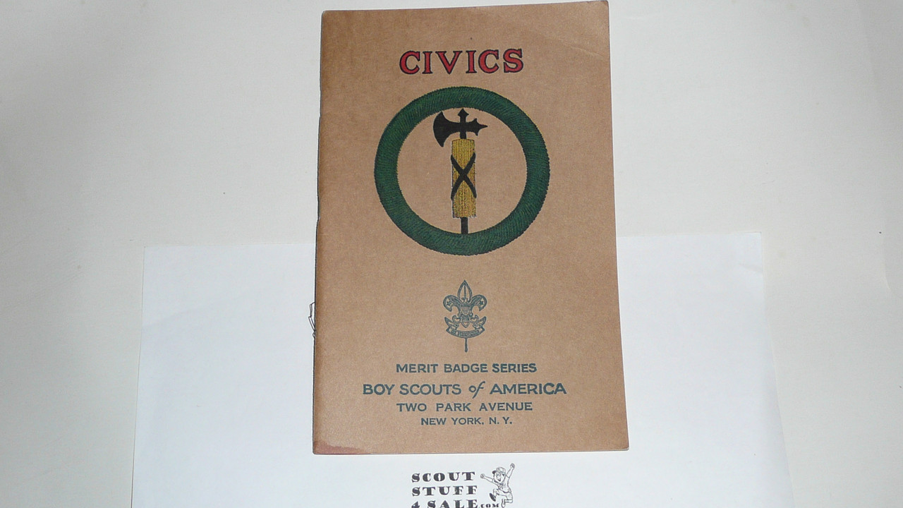 Civics Merit Badge Pamphlet, Type 3, Tan Cover, 1-38 Printing