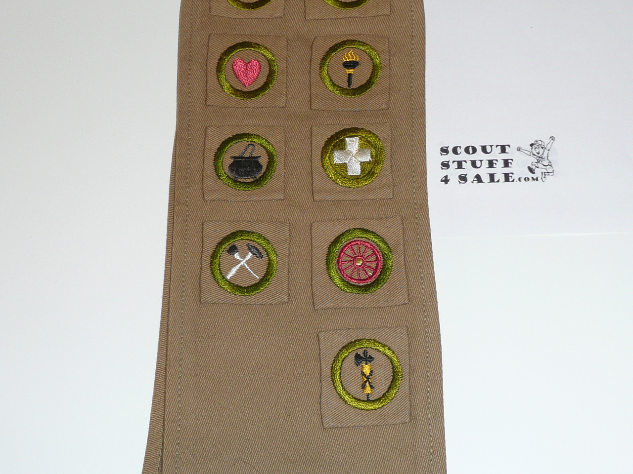 1930's Boy Scout Merit Badge Sash with 13 square merit badges and early Star Rank, #FB6