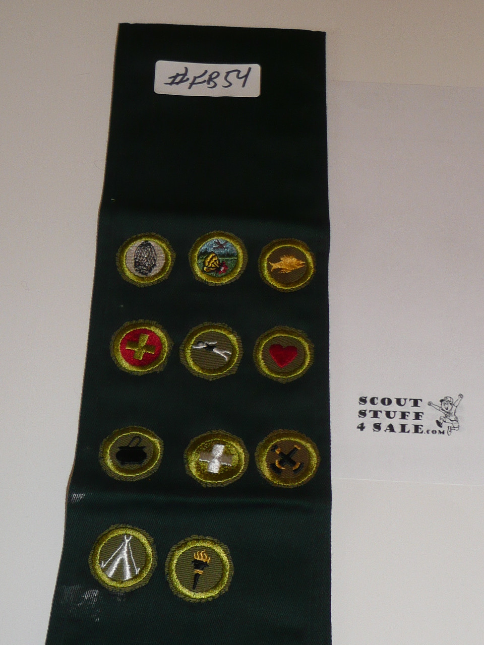 1950's Explorer Scout Merit Badge Sash with 12 Crimped Merit badges, #FB54