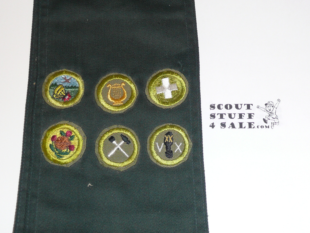 1950's Explorer Scout Merit Badge Sash with 6 Crimped Merit badges (incl Nut Culture), #FB59