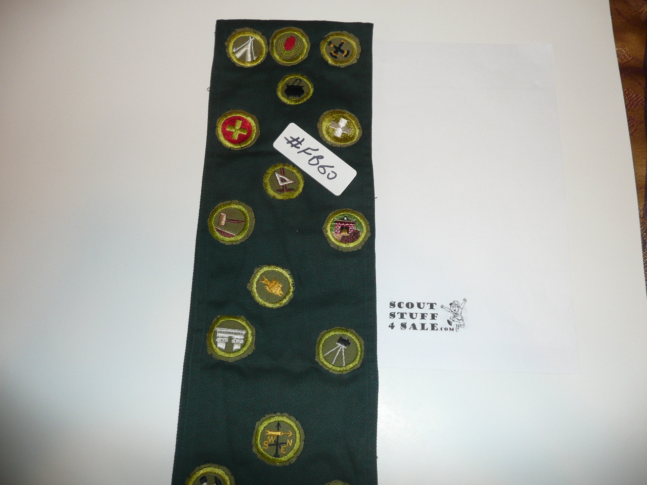 1950's Explorer Scout Merit Badge Sash with 18 Crimped Merit badges & a LAAC Event Patch, #FB60