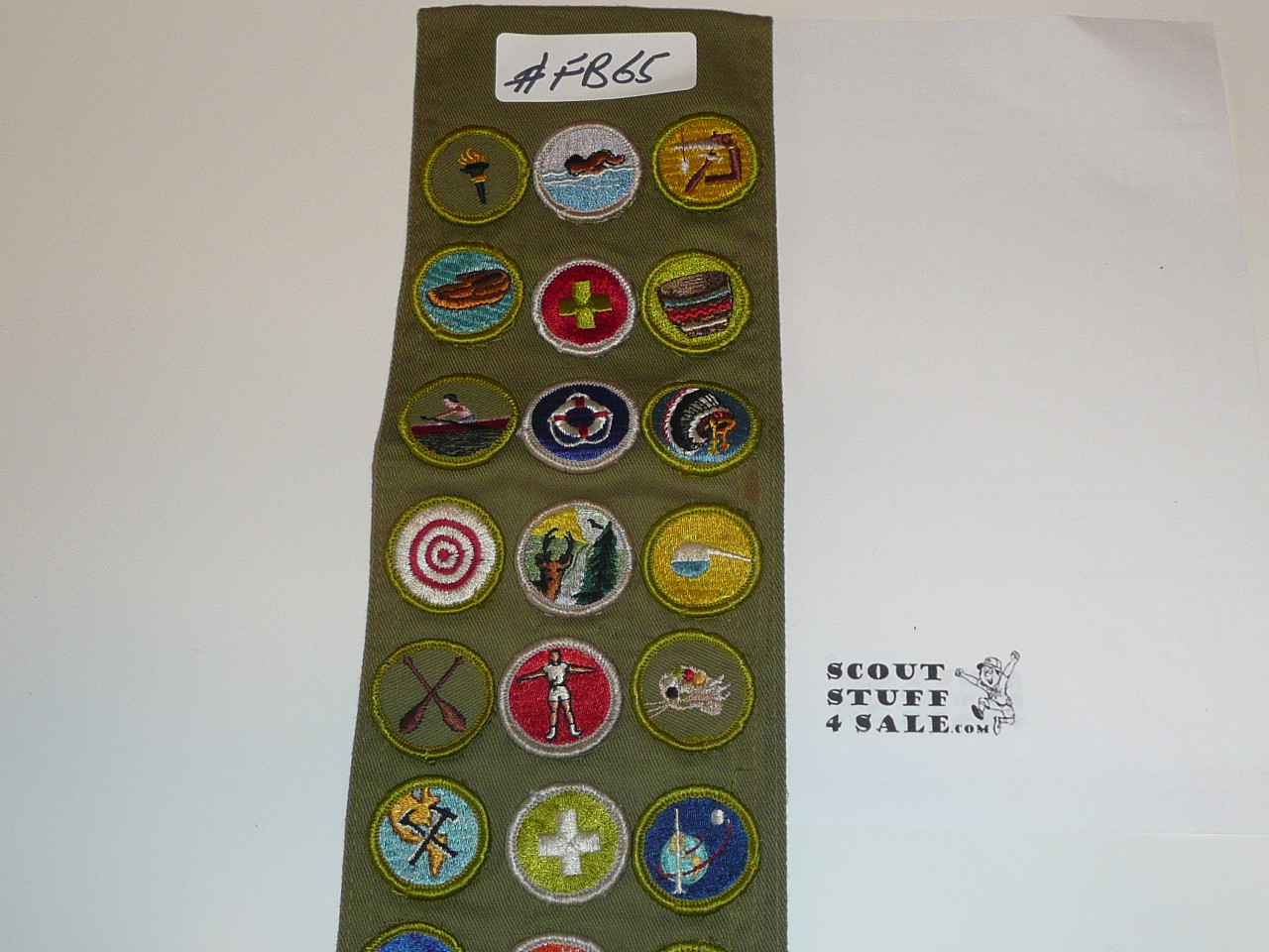 1960-70's Boy Scout Merit Badge Sash with 29 Rolled Edge Merit badges, #FB65