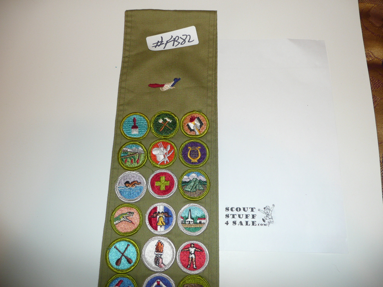 1970's Boy Scout Merit Badge Sash with 26 Rolled Edge Merit badges, #FB82