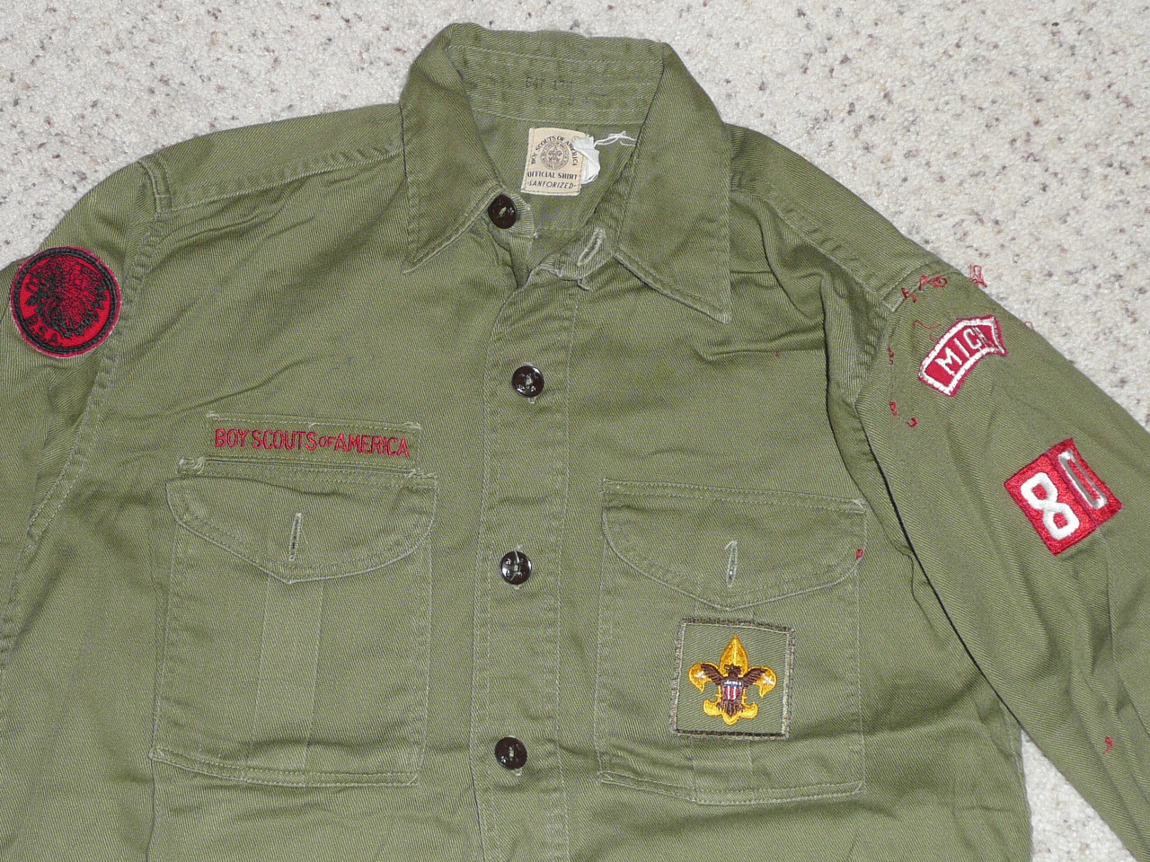1960's Boy Scout Uniform Shirt with patches from Michigan, 18" Chest and 25" Length, #FB13