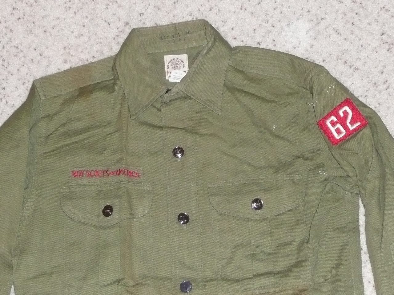 1960's Boy Scout Uniform Shirt, 12.5" Neck 17" Chest and 24" Length, #FB39