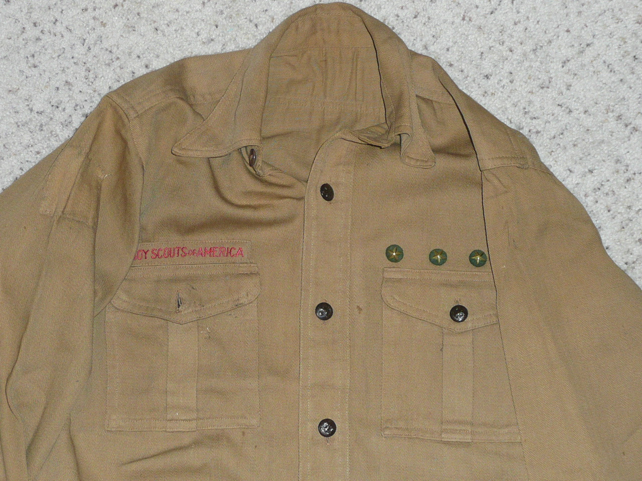 1930's Boy Scout Uniform Shirt with metal buttons, 19" Chest and 26" Length, #FB41