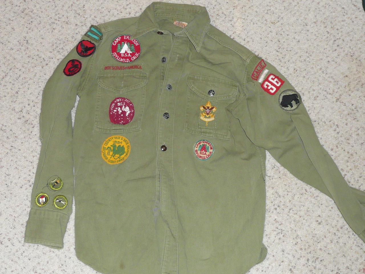 1950's Boy Scout Uniform, Early Camp Emerson and Riverside county council, 20" Chest and 26" Length, #FB43