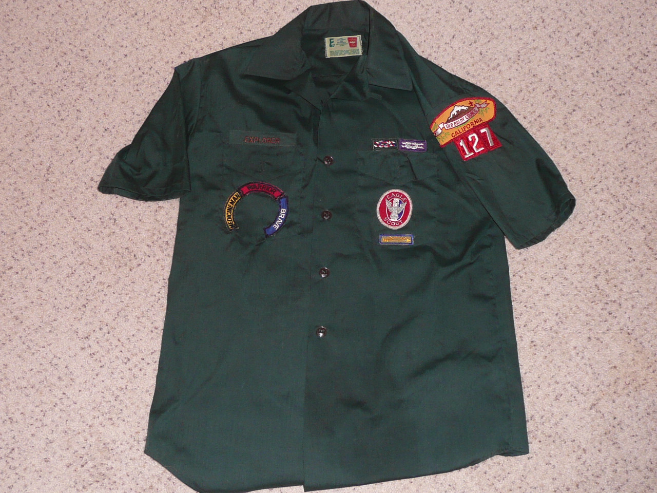 1970's Boy Scout Explorer Uniform Shirt from California Inland Empire Council, 19" chest 29" length, #FB64